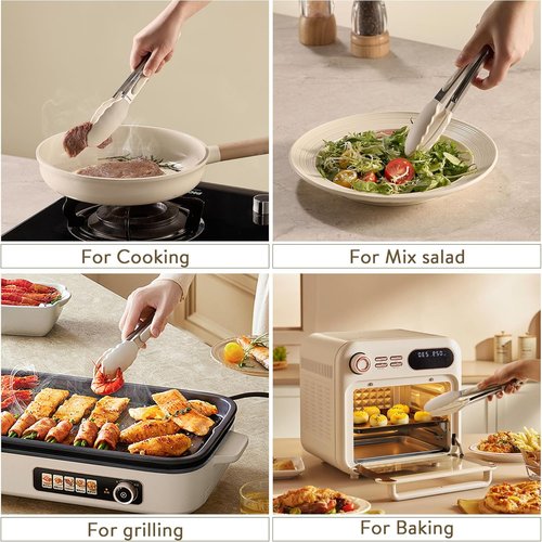 CAROTE Kitchen Tongs Set - Heat Resistant Stainless Steel with Non-Scratch Silicone Tips | 3 Sizes (7", 9", 12")