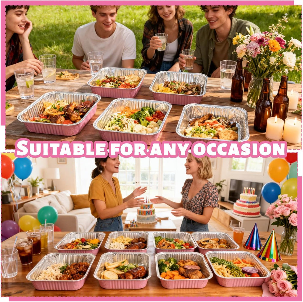 Pink Aluminum Baking Pans by [Brand Name] - 35 Pack 8x8 Inch with Lids | Perfect for Parties & Events