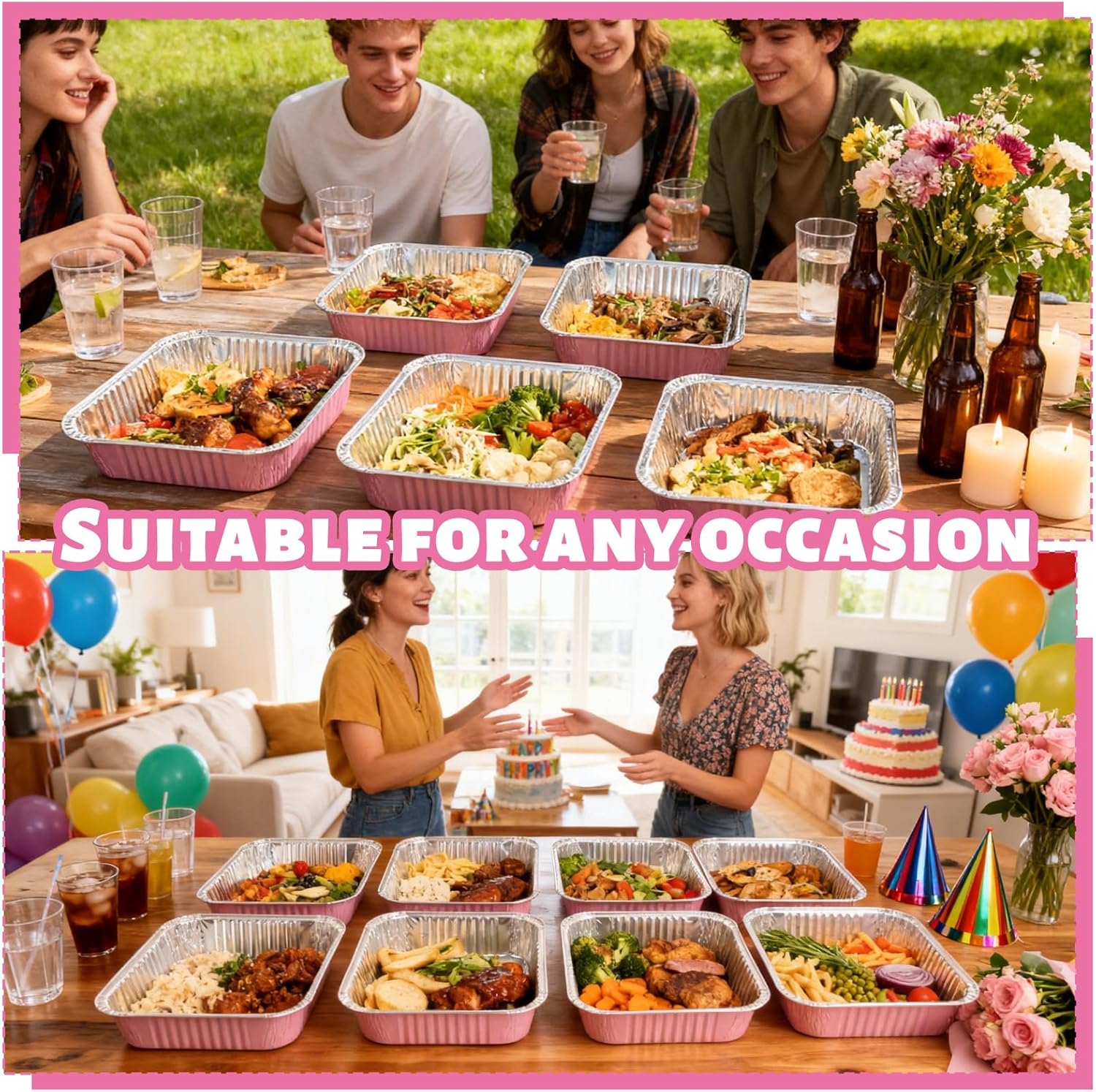Pink Aluminum Baking Pans by [Brand Name] - 35 Pack 8x8 Inch with Lids | Perfect for Parties & Events