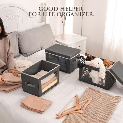 Homsorout Storage Bins with Lids - Collapsible Fabric Organizers for Clothes & Towels | 3 Pack & 6 Pack