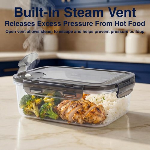 Compartmentalized Airtight Food Storage Containers by [Brand Name] - BPA-Free, Vented Lids, 5-Pack (5.5 Cups Each) for Meal Prep