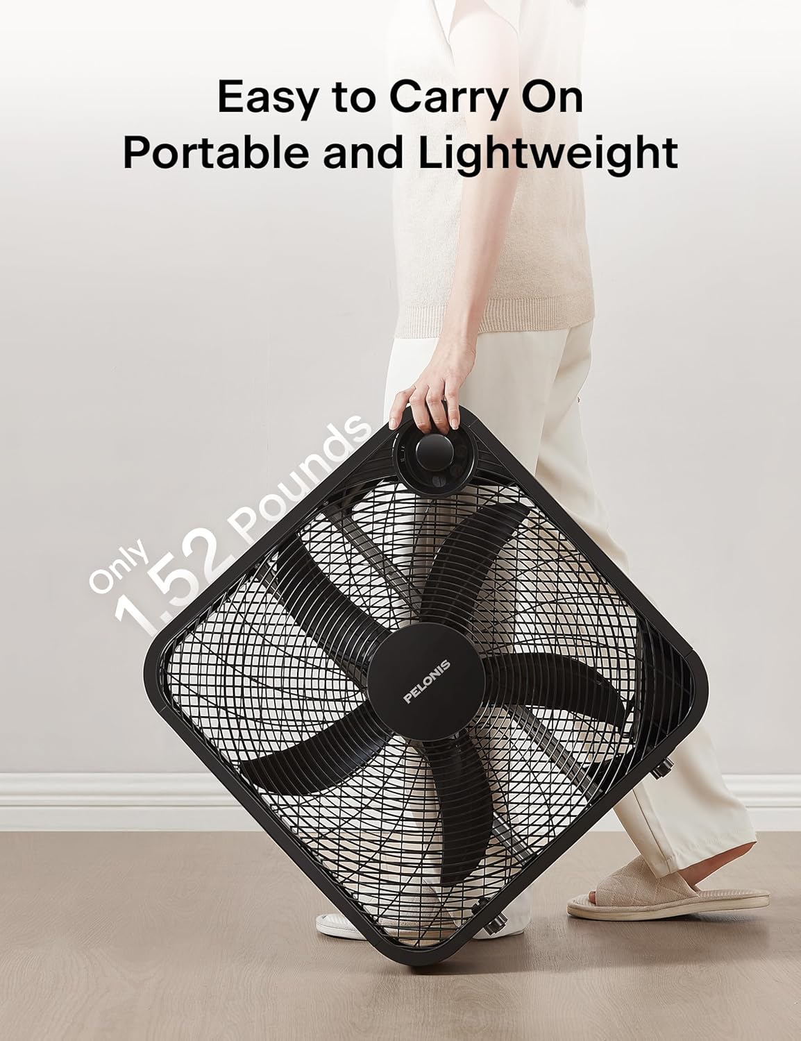 Pelonis 20 Inch Box Fan - 3 Speed Floor & Window Fan with Superior Air Throw (2295 CFM) - Lightweight & Versatile for Home or Office