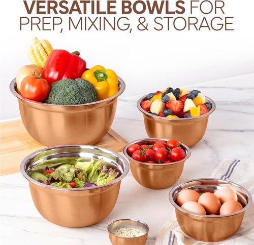 Cook With Color 18-Piece Mixing Bowls Set - Airtight Lids & Stainless Steel Organizers | Copper Kitchen Storage