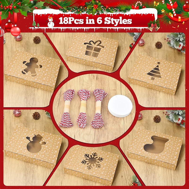 COTOPHER 30Pcs Christmas Cookie Boxes with Window, 12x8x2.5in - Brown Variation