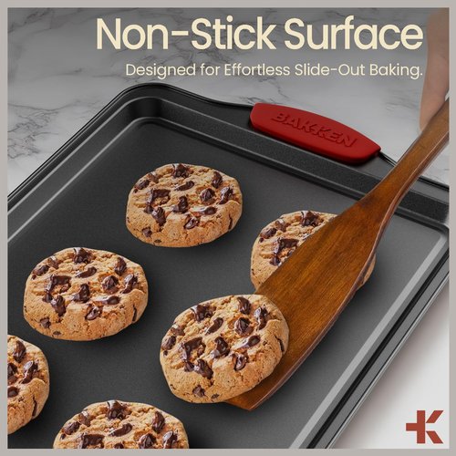 BAKKENMASTER 18-Piece Kitchen Oven Baking Set: Nonstick Gray Marble Coating, Carbon Steel Bakeware, Silicone Handles, Dishwasher Safe, Professional Quality, PFOA-Free