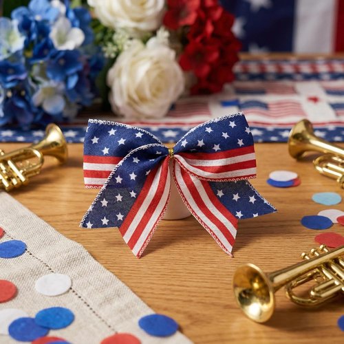 American Flag Bows - 12 PCS Red, White & Blue Patriotic Bows | 6 Inch for 4th of July & Memorial Day Decor