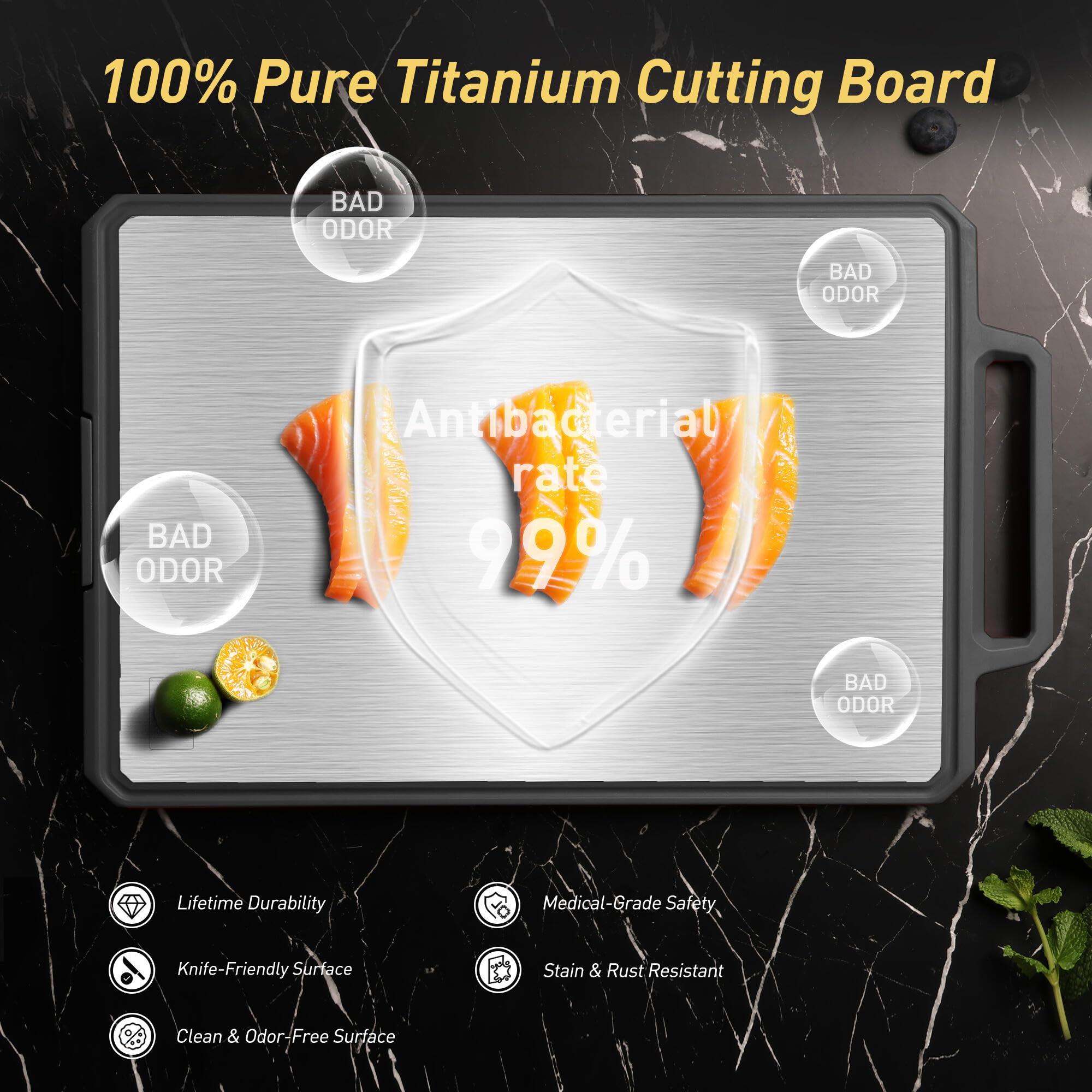 Titanium Cutting Boards for Kitchen Chopping Board with Handle Large Big Small Kitchen Meat Butcher Block 2 in 1 Pure Titanium and Wheat Straw PP Not Wood Bamboo Plastic Silicone Teak Morandi Blue