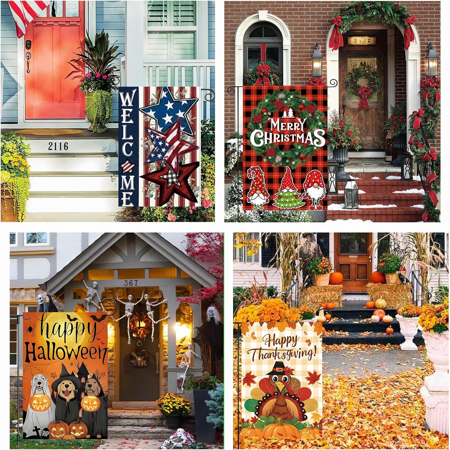Skiennix Seasonal Garden Flags - Set of 12 Double-Sided 12x18 Inch Yard Flags for Year-Round Decor