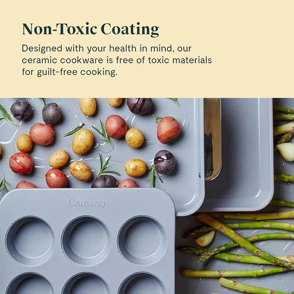 Caraway Nonstick Ceramic Bakeware Set - 11 Pieces with Baking Sheets, Pans & Cooling Rack - Non-Toxic, PTFE & PFOA Free - Black