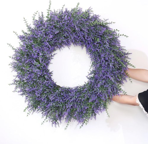 32" Lavender & Eucalyptus Wreath - Large Artificial Greenery for Front Door & Home Decor | All Seasons