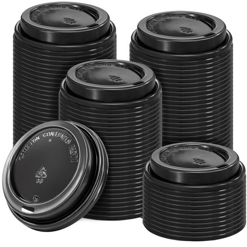 Lamosi 500 Pack Disposable Plastic Coffee Cup Lids for 10, 12, 16, 20, 24 oz Paper Coffee Cups- Hot & Cold To-Go Drinking Cup Lids - Black