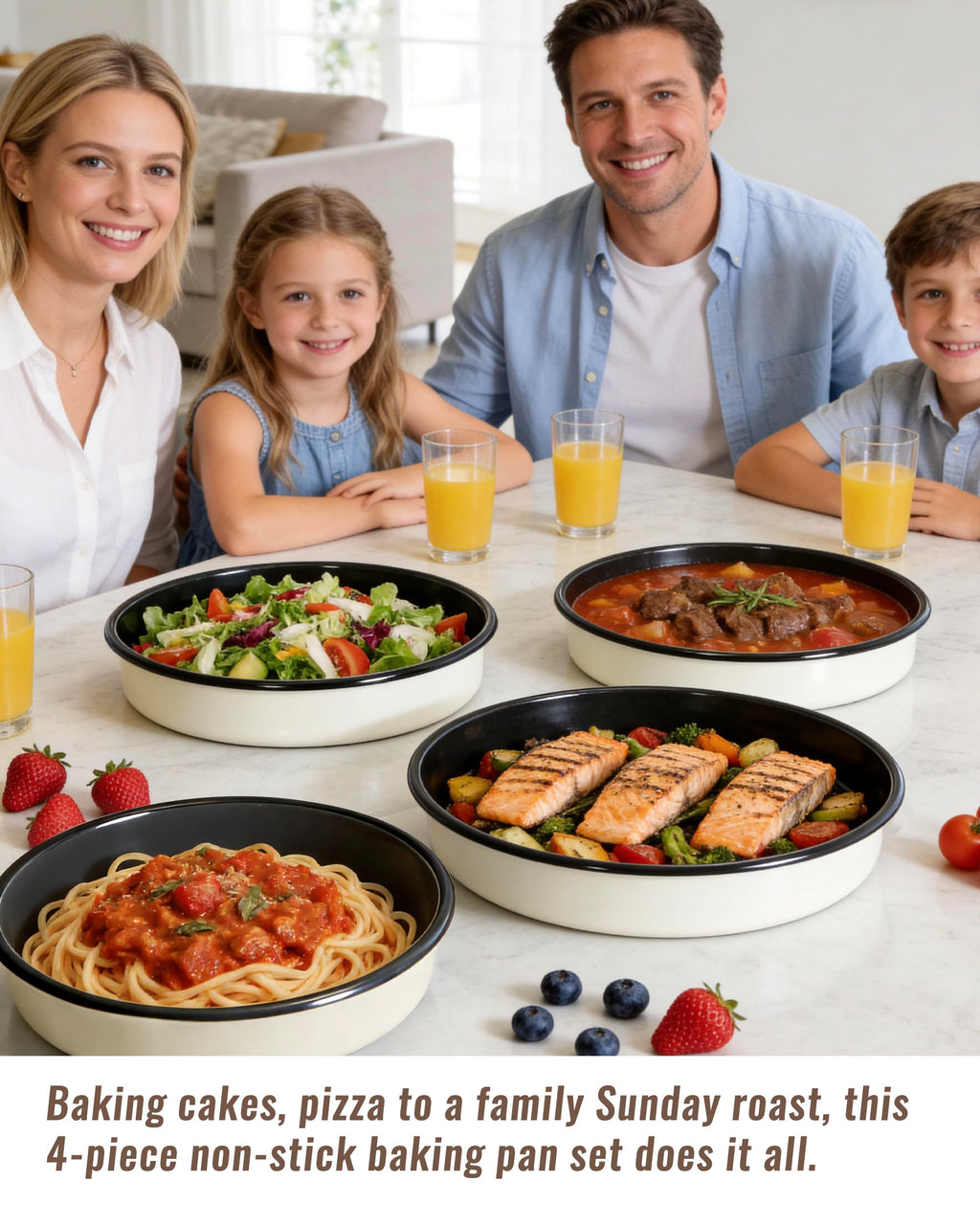 MCCSI Enamel Round Roasting Pan Set Baking Dish 4-Pack 9/10/12/14 Inch High Temperature Resistance Bakeware for Pizza Chicken, Oven Dishwasher Safe Birthday Mother Day Gift for Wife & Mom Cake Pan