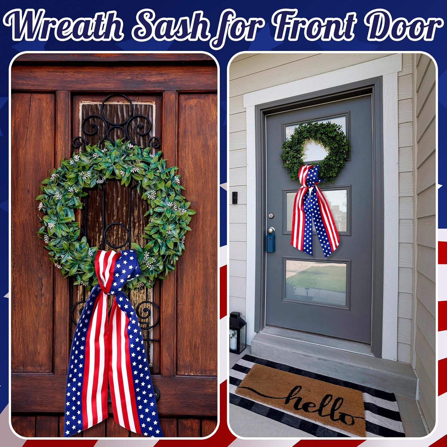 VitalCozy Patriotic Wreath Sash - Satin Embroidery Monogram Ribbon for Indoor/Outdoor Decor