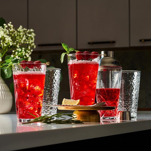 Hammered Glass Cups Set by [Brand Name] | 16oz Dishwasher Safe Cocktail Glasses - Clear Heavy Base for Beer, Juice & More