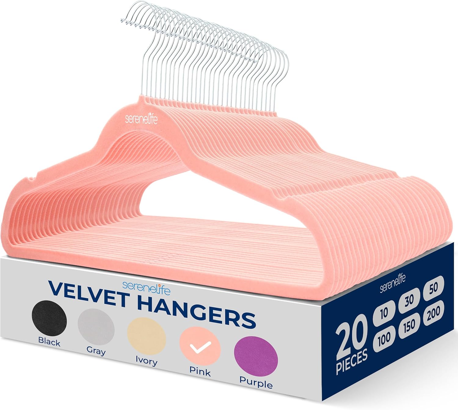 SereneLife Velvet Hangers - Non-Slip Felt Design with 360° Swivel Hook - Ultra-Thin & Space-Saving for Shirts, Sweaters, Kids Clothes & More