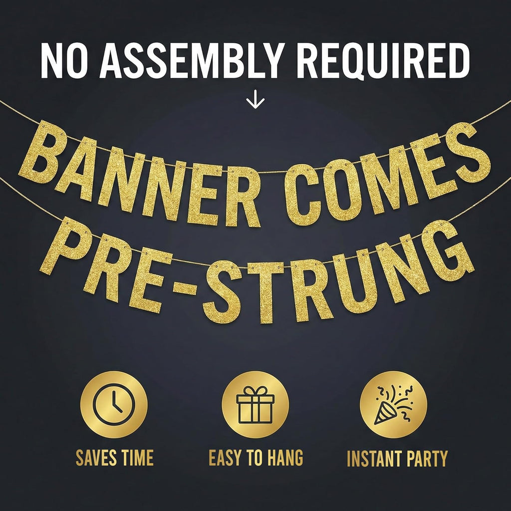 Pre-Strung 80 Gold Glitter Banner | 80th Birthday Decorations for Men & Women - Perfect Party Supplies