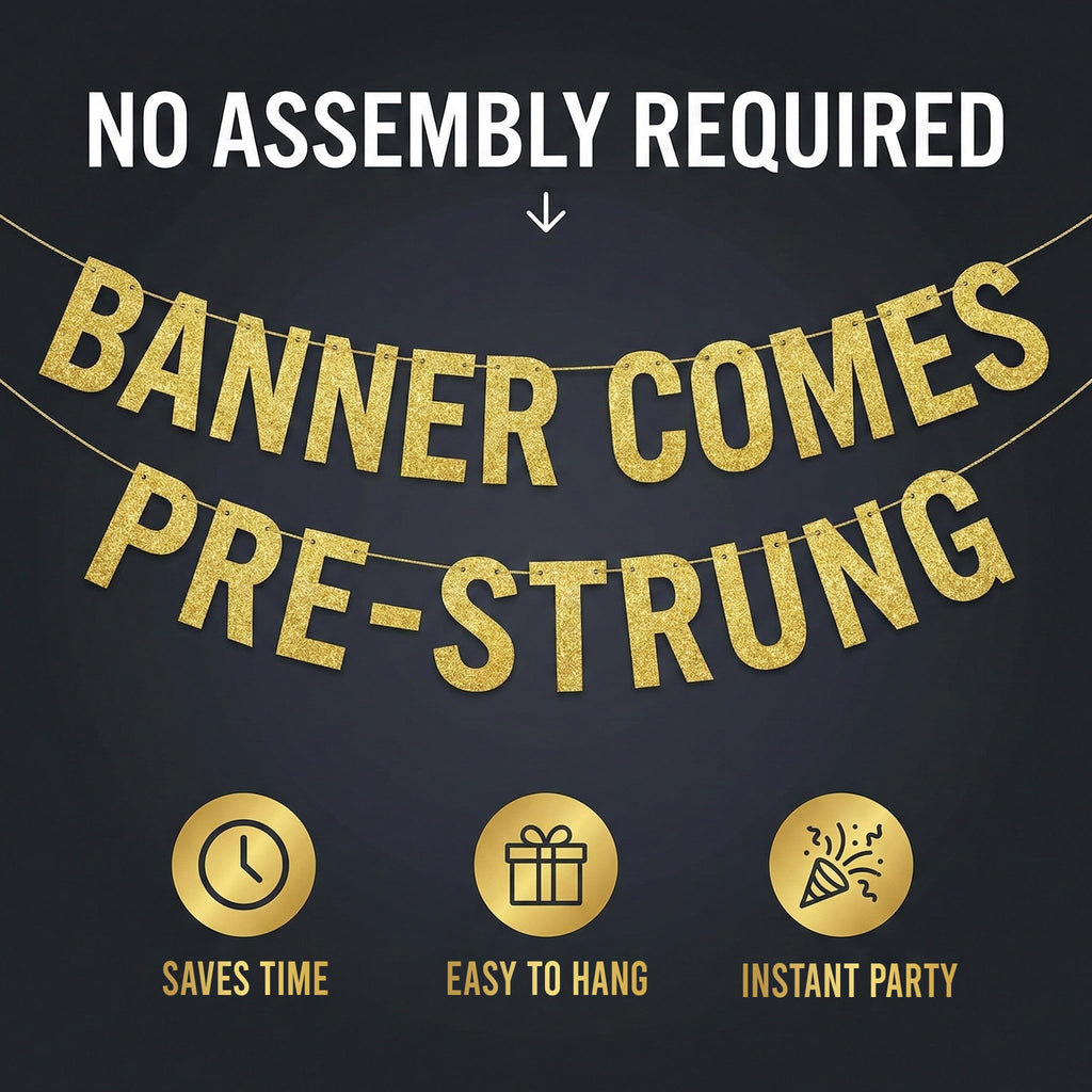 Pre-Strung Happy Birthday Bruh Gold Glitter Banner - Funny Birthday Decorations for Teen Boys and Girls - Party Supplies and Gifts