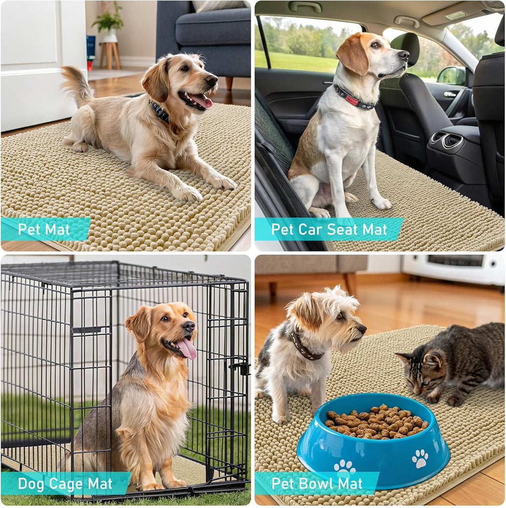 OLANLY Dog Door Mat - Absorbent Non-Slip Chenille for Muddy Paws | Quick Dry 70x46 Beige Indoor Carpet