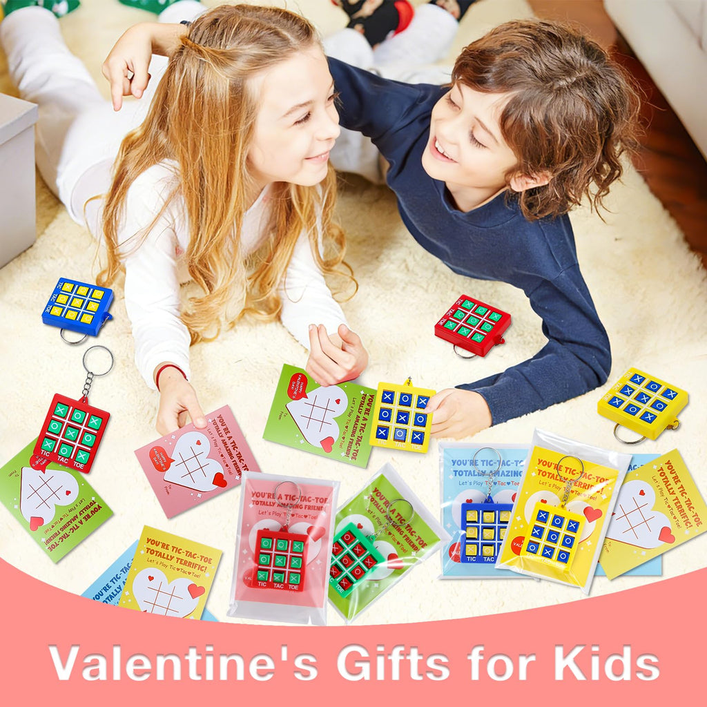 Sundrence Valentines Day Gifts for Kids Classroom - 30 Pack Tic Tac Toe Game Keychain Valentine for Kids Class, Tic Tac Toe Valentines Day Cards for Party Boys Girls, Gifts for Classroom Exchange