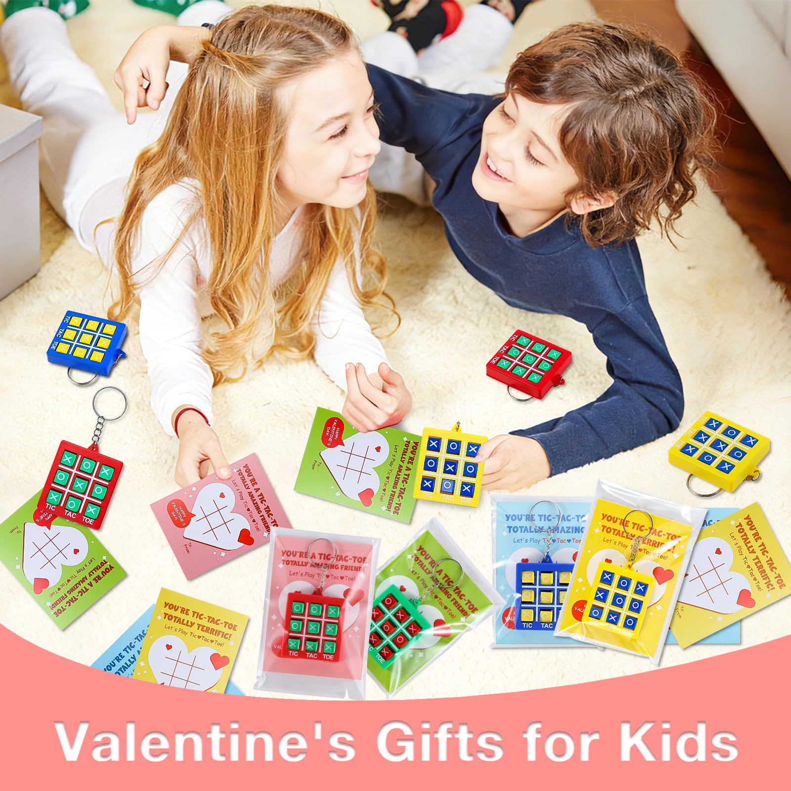 Sundrence Valentines Day Gifts for Kids Classroom - 30 Pack Tic Tac Toe Game Keychain Valentine for Kids Class, Tic Tac Toe Valentines Day Cards for Party Boys Girls, Gifts for Classroom Exchange