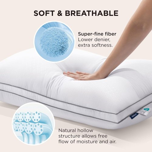 Bedsure Queen Pillows Set of 2 - Fluffy Hotel Quality Pillows with Gusseted Support | Diamond Quilted Design