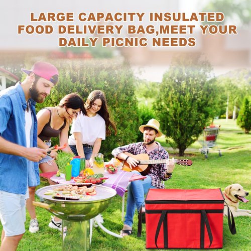 Dansydaisy 10 Pcs Insulated Food Delivery Bags XXXL Pizza Delivery Catering Bags Large Capacity Cooler Carrier with Handle for Hot and Cold Food Grocery Travel Lunch Shopping, Red