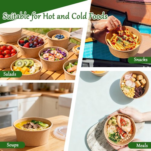 Retainbre 50 Pack 25 Oz Paper Bowls Disposable Soup Bowls with Lids and Forks To Go Salad Containers for Hot Cold Food Meal Prep Party Serving
