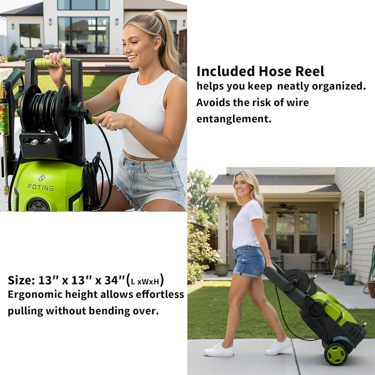 Skiennix Pressure Washer 5000 PSI - Adjustable 8-Level Touch Screen, 34" Tall, 4 Nozzles & Foam Cannon