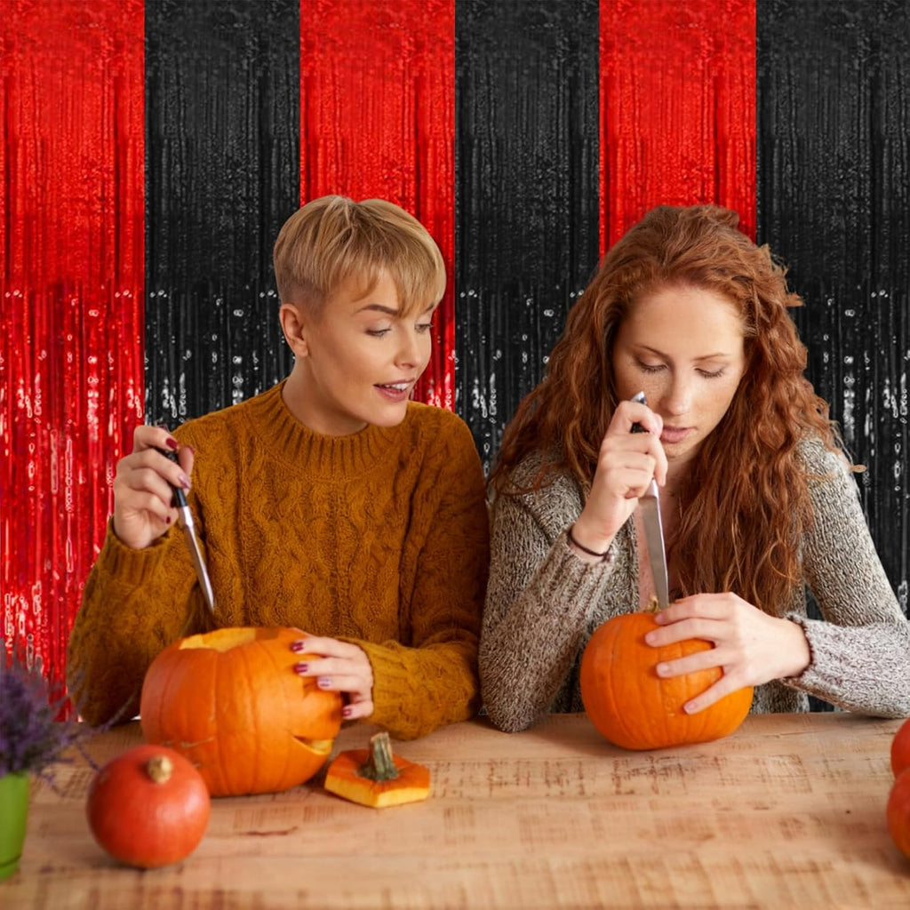 Regine Switzerland 5 Pack Tinsel Curtain Backdrop | Black & Red Party Decorations for Halloween, Birthdays & More