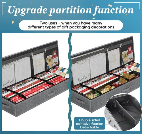 Christmas Wrapping Paper Storage - 30 Roll Organizer | Waterproof & Stain-Resistant, 35.43” Gray