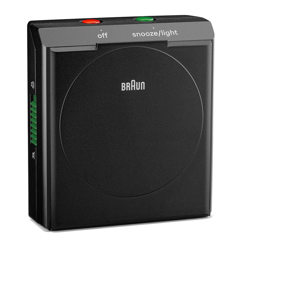 Braun Classic Analogue Travel Alarm Clock with Snooze and Light with Folding Map Lid, Black, BC05B