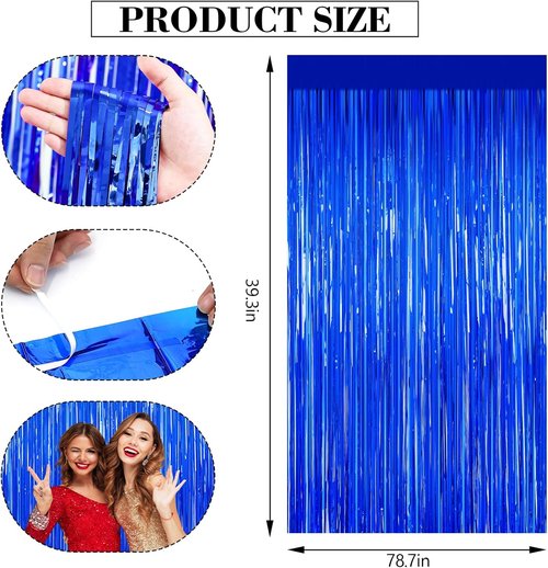 Blue Party Decorations | 2-Pack Tinsel Backdrop Streamers for Birthday & Wedding Celebrations