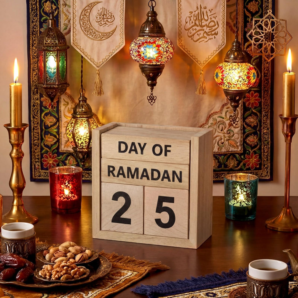 Tinlade Ramadan Countdown Calendar 2026 Wooden Ramadans Decorations for Home Wood Perpetual Block Calendar Ramadan Gift for Kid Farmhouse Eid Mubarak Ramadans Advent Calendars for Desk Table(Beige)
