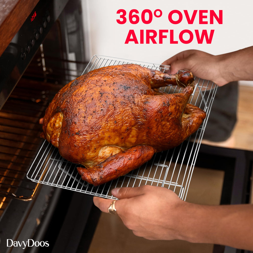 Flip-Free Crispmaster 1st Ever 4-Inch Elevated Roasting, Baking, and BBQ Rack for 360° Heat Stainless Steel Wings, Fries, Chicken, Veggies, Turkey for Oven, Grill, or Smoker 17” x 13”
