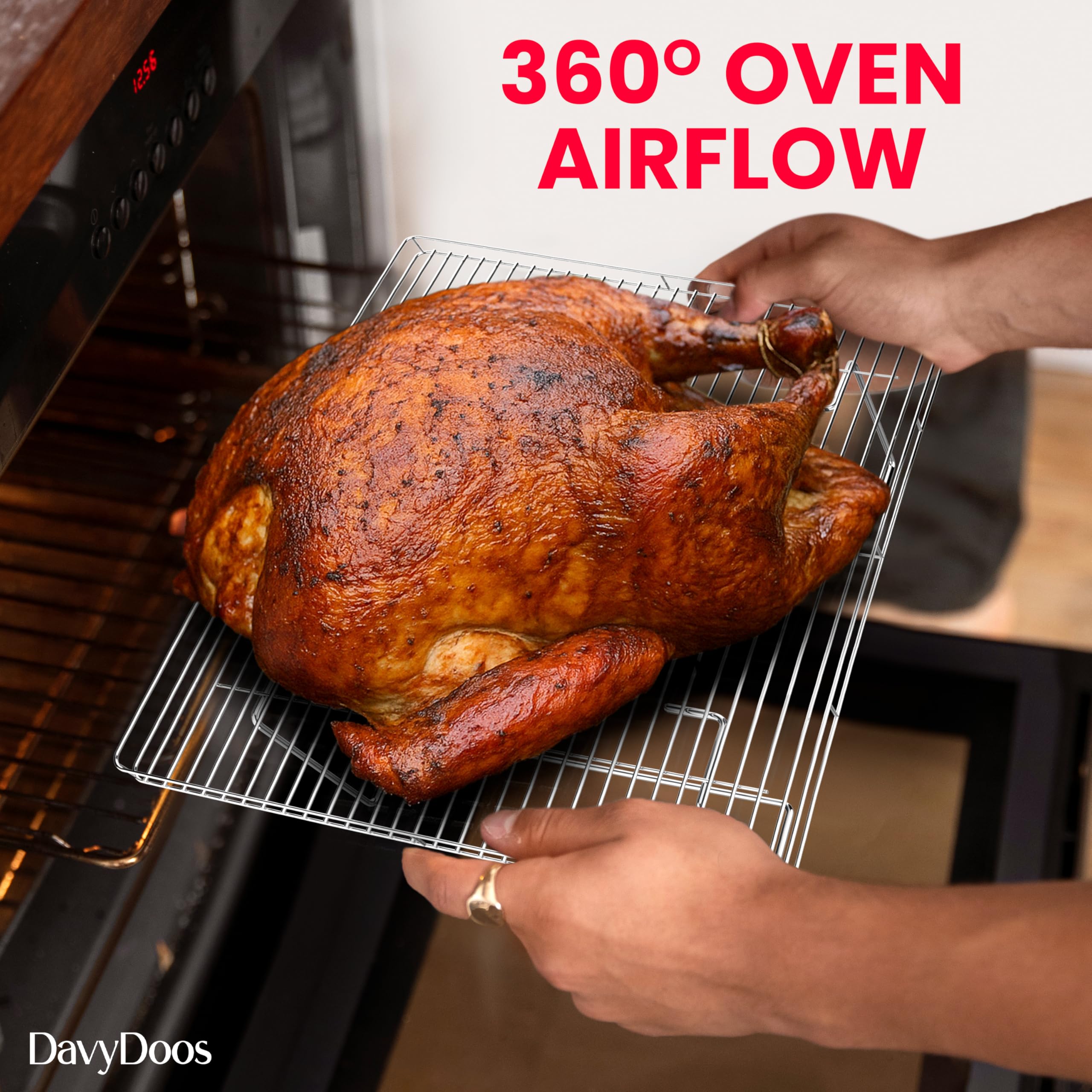 Flip-Free Crispmaster 1st Ever 4-Inch Elevated Roasting, Baking, and BBQ Rack for 360° Heat Stainless Steel Wings, Fries, Chicken, Veggies, Turkey for Oven, Grill, or Smoker 17” x 13”