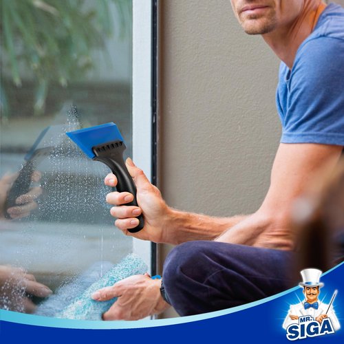 MR.SIGA 2 in 1 Mini Glass Squeegee with Built-in Ice Ripper, 5 Inch Blade, 2 Pack for Tile, Glass, Mirror, Shower, Window Tint, Car