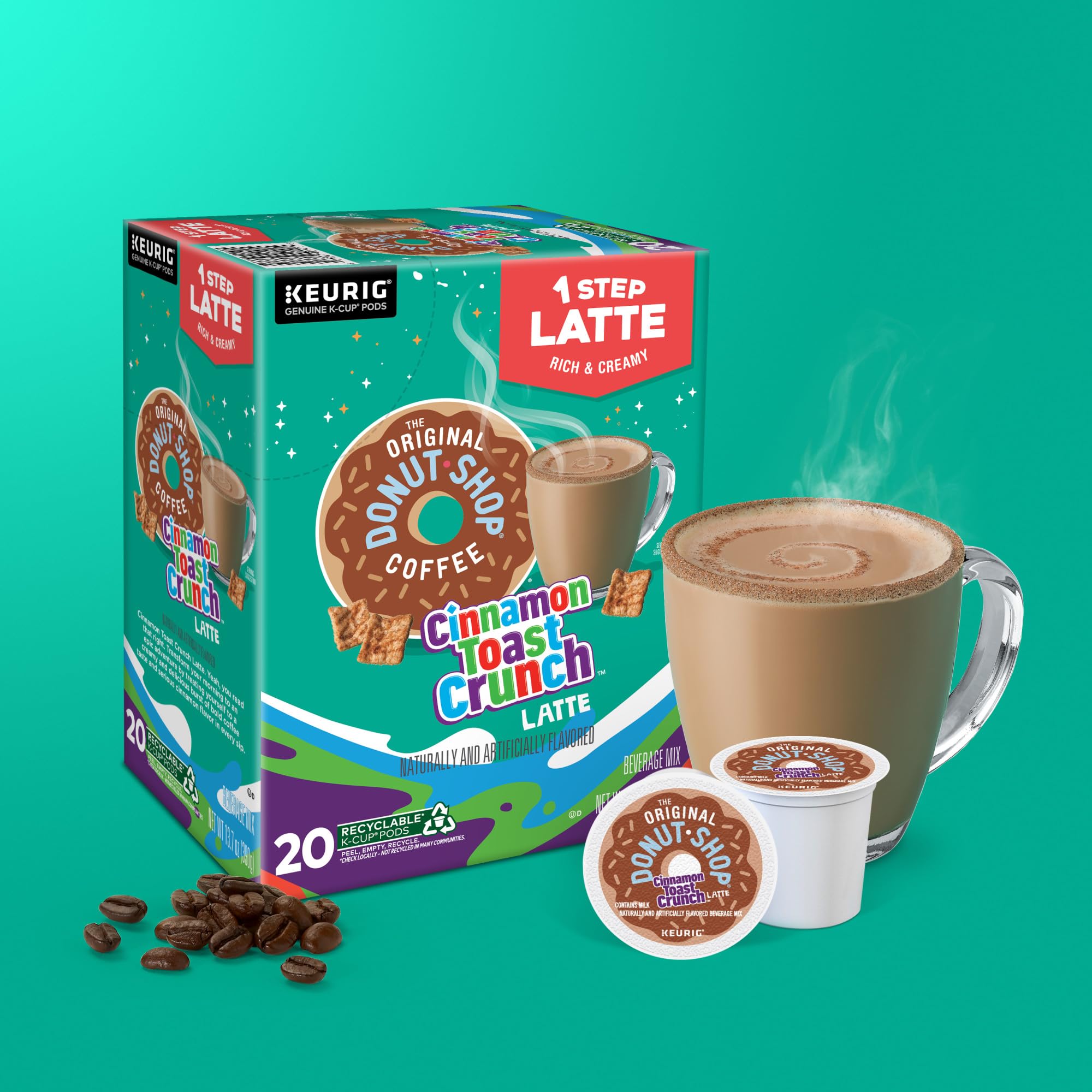 The Original Donut Shop Cinnamon Toast Crunch One-Step Latte, Keurig Single Serve K-Cup Pods, 20 Count