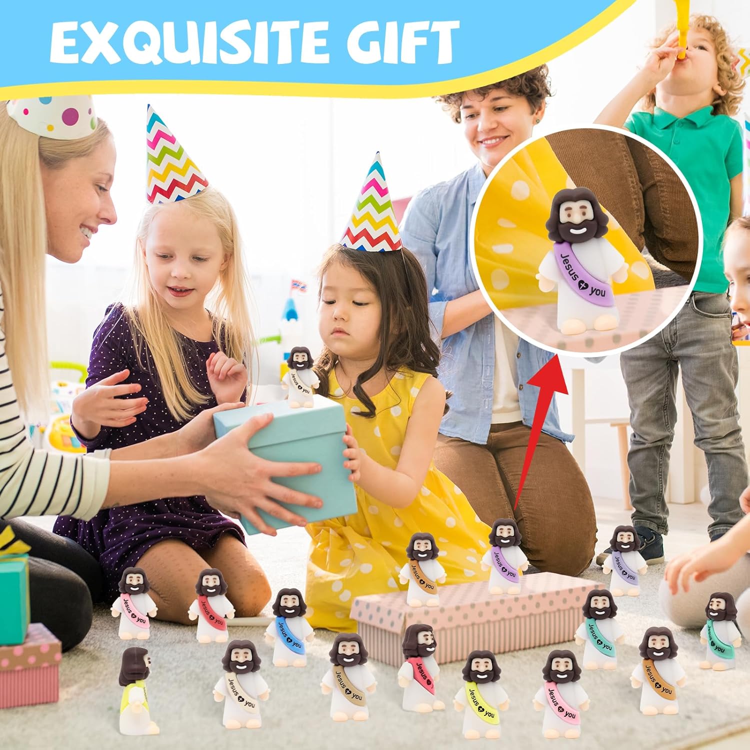 YuDanae Jesus Loves You Figures - 100pcs Baby Jesus Party Favors for Baptism & Easter Crafts (Macaron)