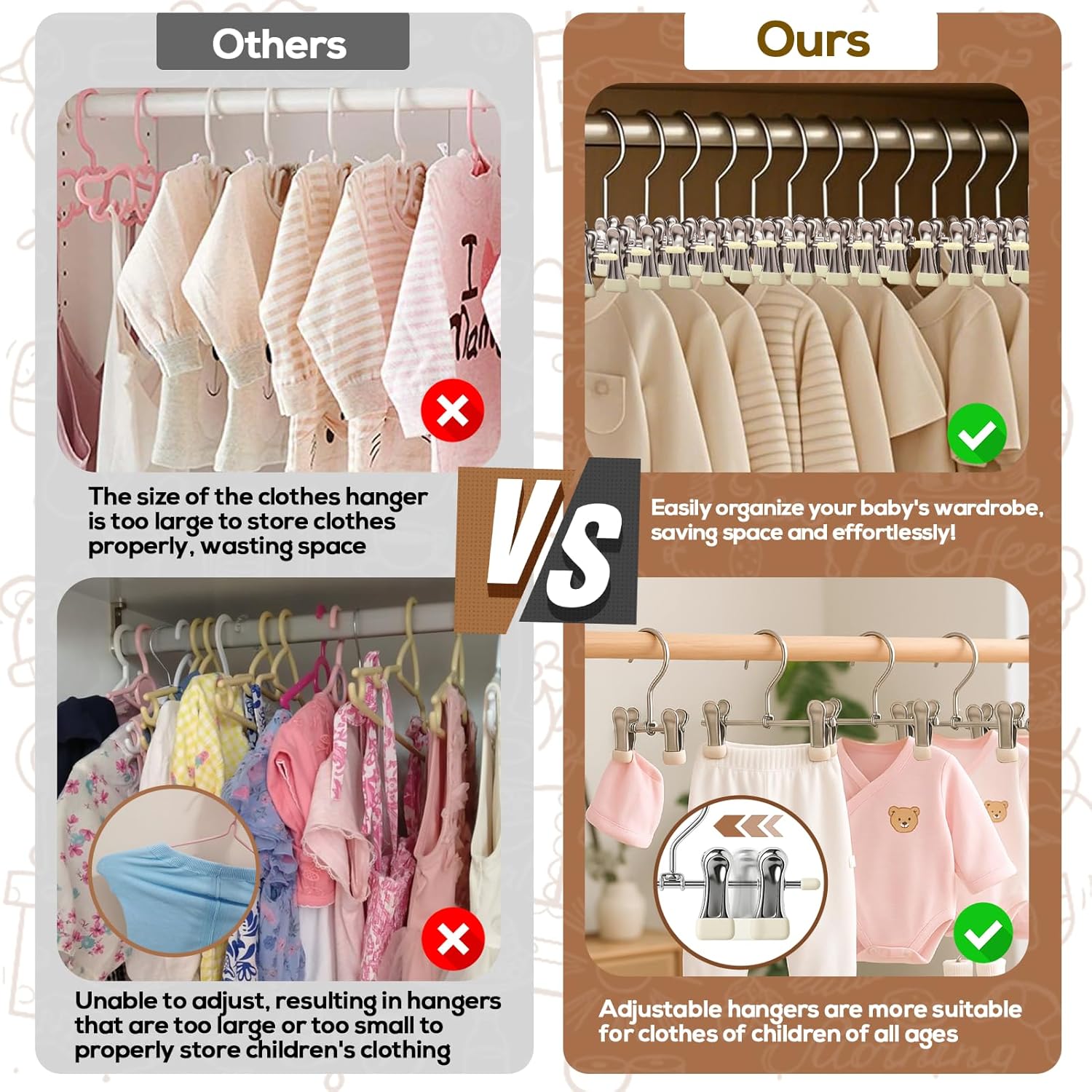 Mity Rain 20-Pack Baby Hangers - 360° Rotatable Silicone Clip, Space-Saving Toddler Hangers for Newborns & Kids