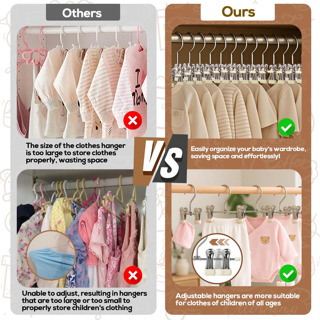 Mity rain 10-Pack Baby Hangers - 360° Rotatable Silicone Clip Kid Hanger, Space-Saving Toddler Hangers,Premium Stainless Steel, Ideal for Newborn & Children Wardrobe Organization.