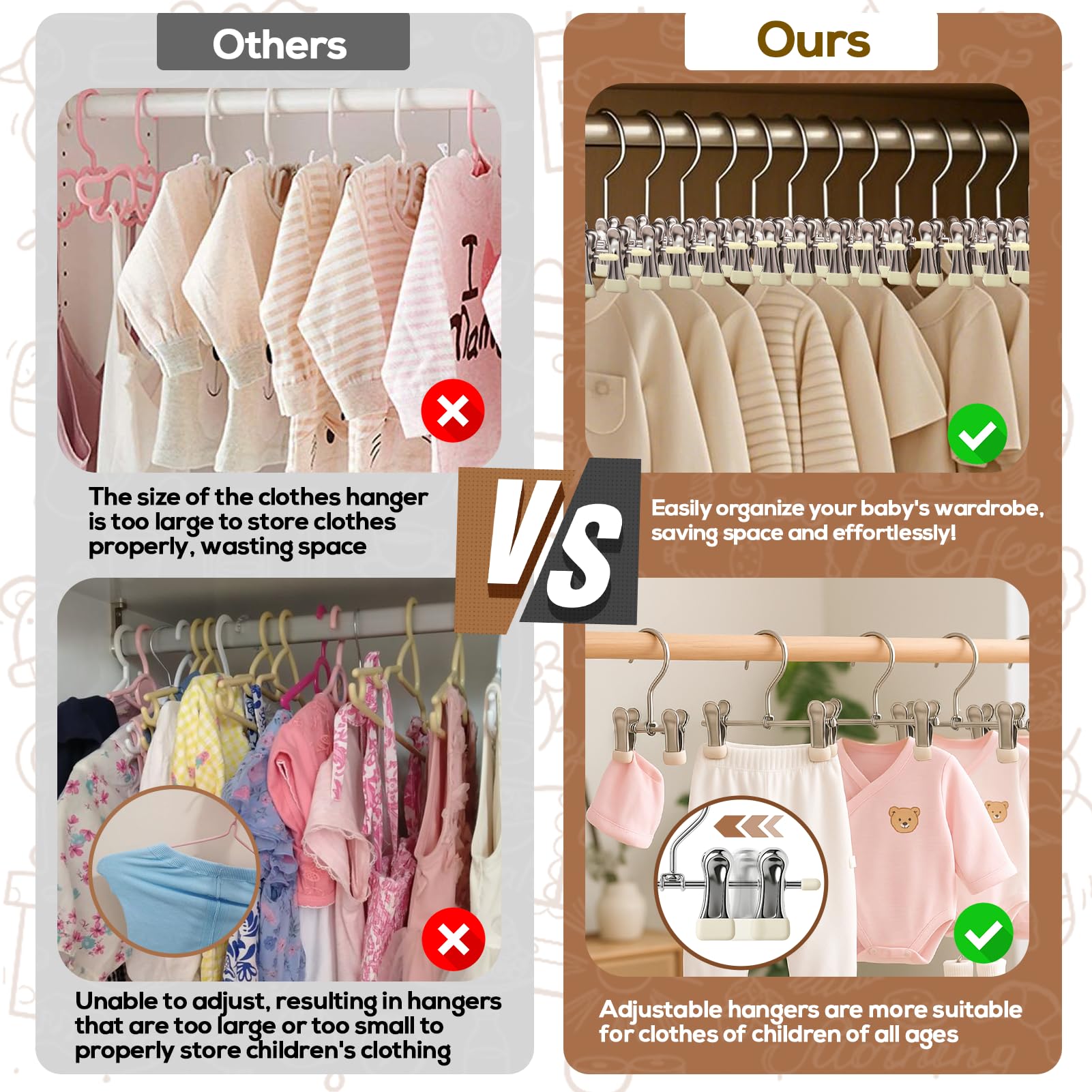 Mity rain 10-Pack Baby Hangers - 360° Rotatable Silicone Clip Kid Hanger, Space-Saving Toddler Hangers,Premium Stainless Steel, Ideal for Newborn & Children Wardrobe Organization.