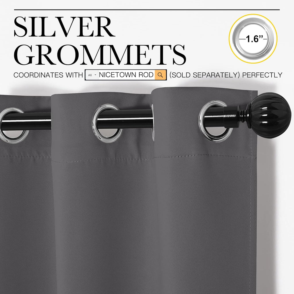 NICETOWN Blackout Curtains - Triple Weave Thermal Insulated Grommet Draperies | 55"x96", Grey (1 Pair)