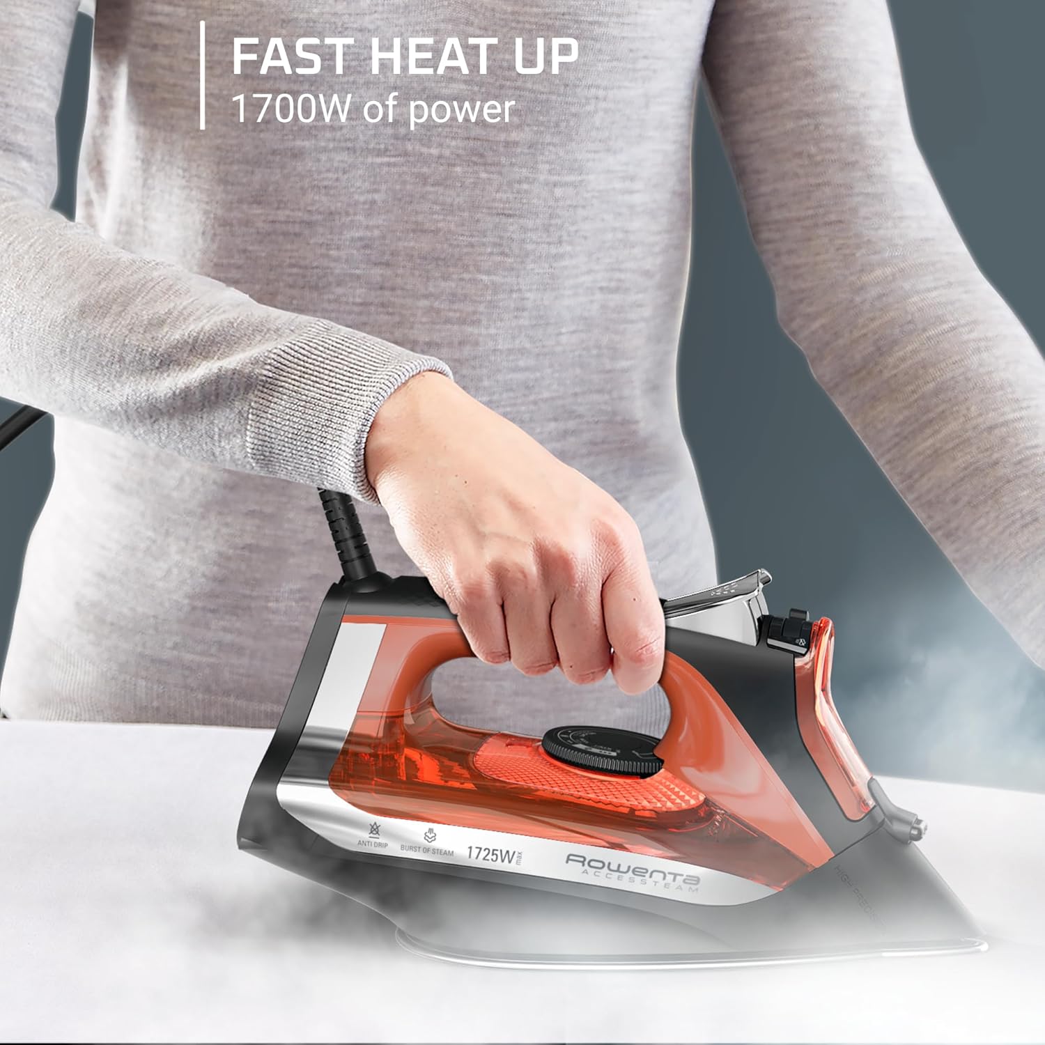 Rowenta Access Steam Iron - Powerful Vertical Steamer with Anti-Drip Protection | Red Finish
