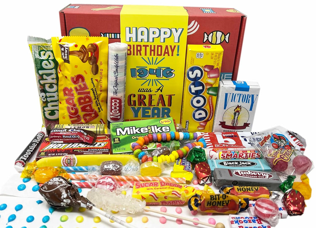 Skiennix 1946 Retro Candy Gift Basket - Perfect Assortment for 80th Birthday Celebration