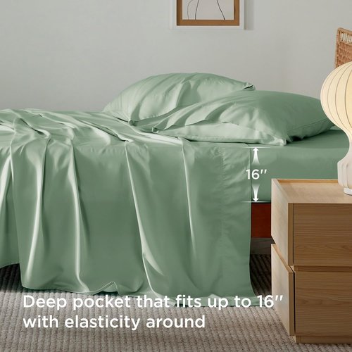 Bedsure Cooling Bed Sheets - Rayon from Bamboo, Breathable & Soft | Full Size, Deep Pocket, Sage Green