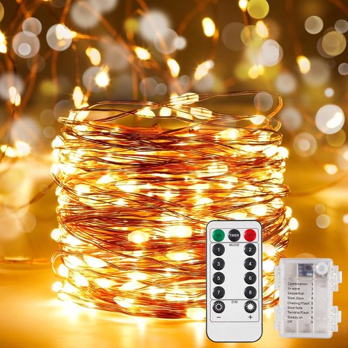 Ariceleo Outdoor String Lights - 16.4 Ft Battery Operated LED Fairy Lights with Remote & Timer | Waterproof Warm White Twinkle Lights for Weddings, Parties, & Decor