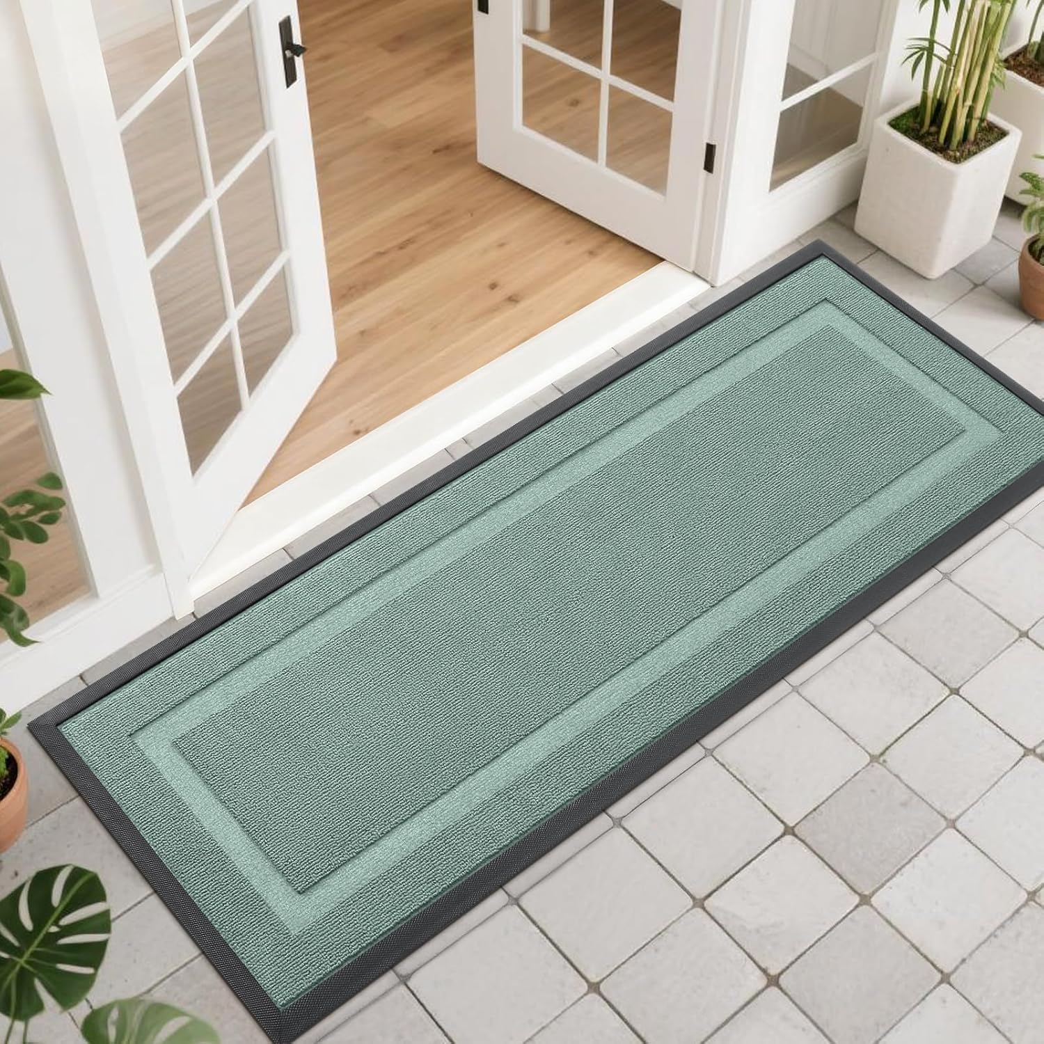 OLANLY Waterproof Front Door Mat | All-Season Indoor Outdoor Doormat, Easy Clean, 47x17, Grayish Green