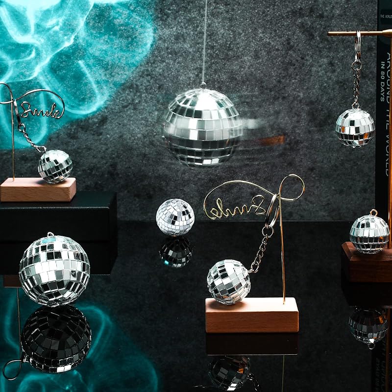 MTLEE 20 Pcs Disco Ball Decorations – Assorted Sizes with Hooks & Threads (Silver, 1.2-2.4 Inch)