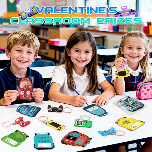 AuroTops Valentines Day Cards for Kids School,30 Pack Video Games Keychains with Valentines Cards for Kids Classroom Exchange Gift Valentine's Day Gifts Party Favors Boys Girls Classroom Prizes Bulk