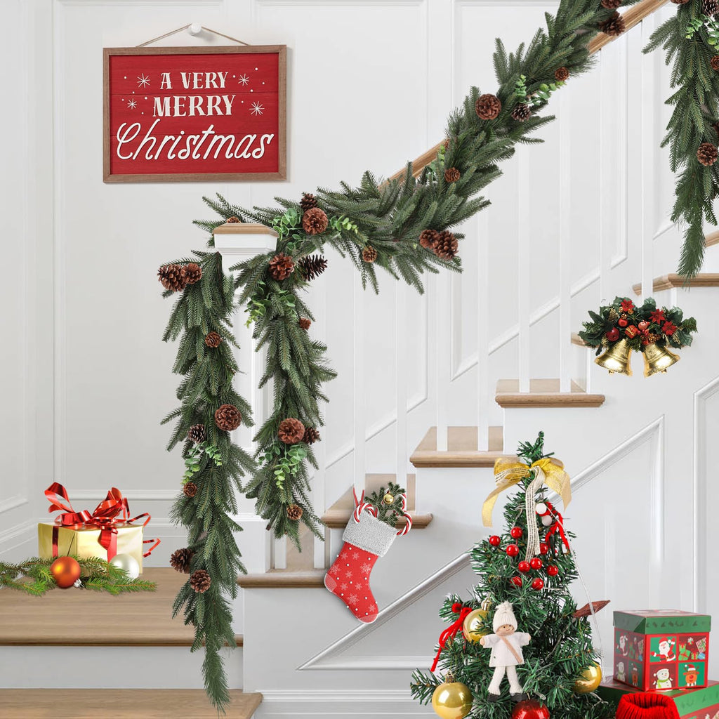 6ft Artificial Christmas Spruce Garland with Pine Cones, Lifelike Winter Greenery Needles Garland Decor for Home, Fireplace, Wall, Porch, Table, Mantle, Indoor Outdoor Decoration